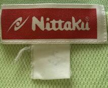 113m　●Nittaku　ニッタク　JTTA公認　日本製　卓球　半袖トレーニングシャツ　レディースS～M　黄緑系　襟刺繍　ゆうパケット発送_画像3