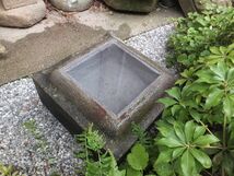 古民具造園資材アプローチ建築睡蓮鉢メダカ【四角見立て水鉢】茶道茶庭オブジェガーデニング山野草石仏灯篭盆栽蹲その他_画像9