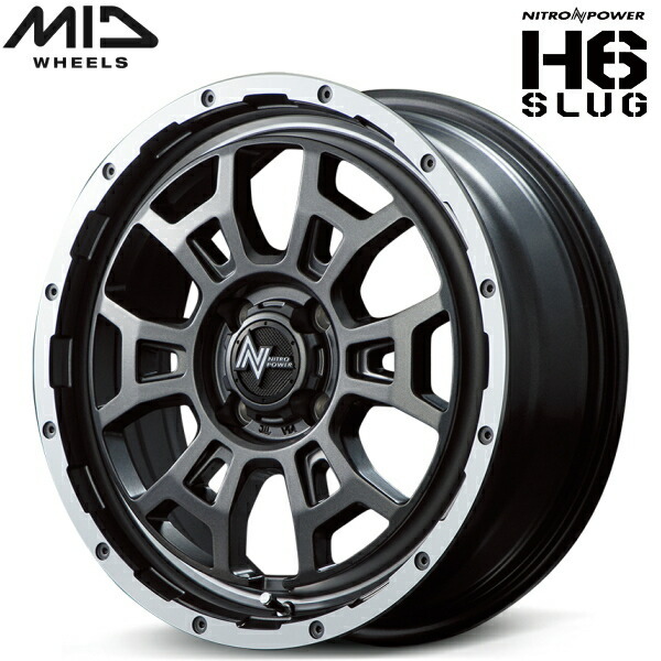 MID NITRO POWER H6 SLUG 4本Set セミグロスガンメタ/フランジDC/リムヴァーレイポリッシュ 6.5J-17インチ 4穴/PCD100 インセット+45