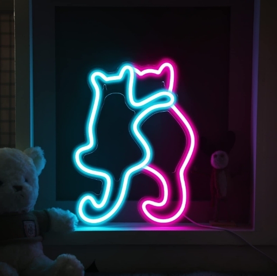 【カップル猫】猫 ねこ ネオンライト ネオンサイン 照明 LED 仲良し猫 イルミネーション 室内装飾 LED看板 猫ちゃん