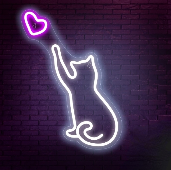 【ハート取る猫】猫 ねこ ネオンライト ネオンサイン 照明 LED 看板 LED看板 猫ちゃん 雑貨 イルミネーション 室内装飾
