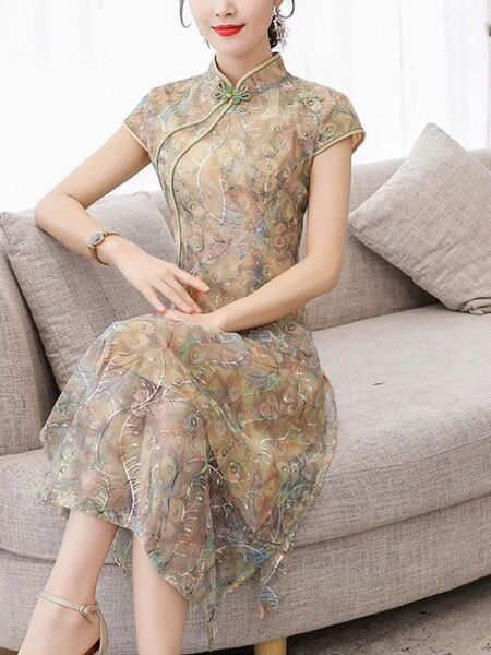 【フォロワー様割引あり】ワンピース チャイナドレス 刺 裹あり 2XL