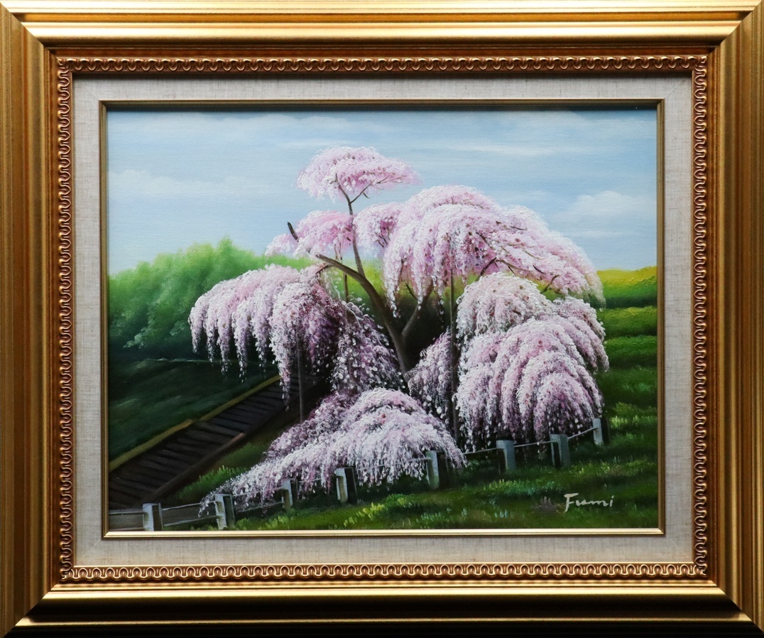値下げ交渉あり。超美品!桜の花 金箔 油彩画 最終値下げ一柳富美作品油絵桜