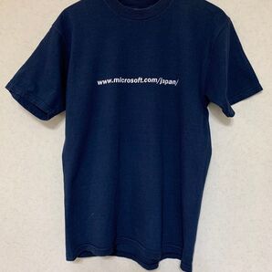 マイクロソフト Microsoft ロゴプリント入り 半袖Tシャツ 紺色 (M) vintage