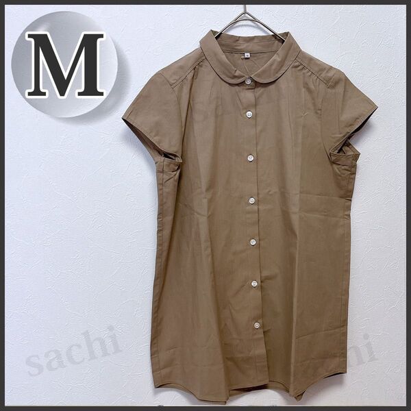 レディース ブラウス M ベージュ フレンチスリーブ 涼しい シンプル オフィス