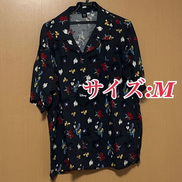 【新品タグ付き】 ディズニー ミッキーマウス ミッキー プルート バラ 黒 シャツ M アロハシャツ 黒 鳩 半袖シャツ
