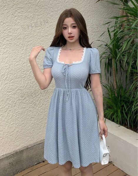SHEIN シーイン 水色 ワンピース 半袖 Sサイズ