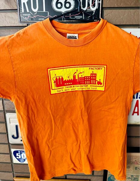 【お洒落!】TULTEX 半袖Tシャツ Lサイズ オレンジ プリントT 古着 メンズ レディース ユニセックス 90s 00s