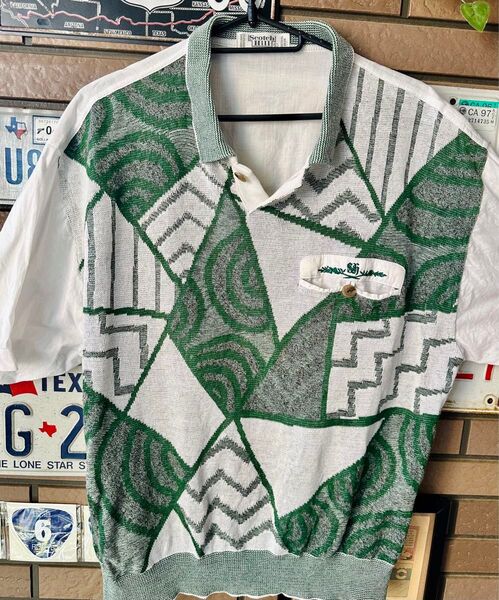 【美品! お洒落♪】Scotch Hill ポロシャツ Lサイズ グリーン 古着 麻 90s 00s メンズ レディース お洒落