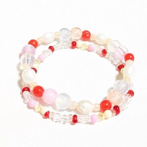 ★ ビーズブレスレット ②セット ピンク レッド系★ ビーズブレスレット パールブレスレット