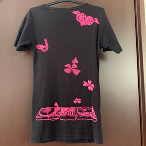 ガルシアマルケス 濃紺プリントTシャツ クリスタルボール ユーズド バタフライ クローバー