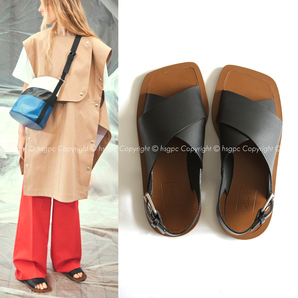 【定価8万】新品 PLAN C スクエア ウッドソール フラット レザー サンダル シューズ プランシー プランC マルニ MARNI 娘 ミュール