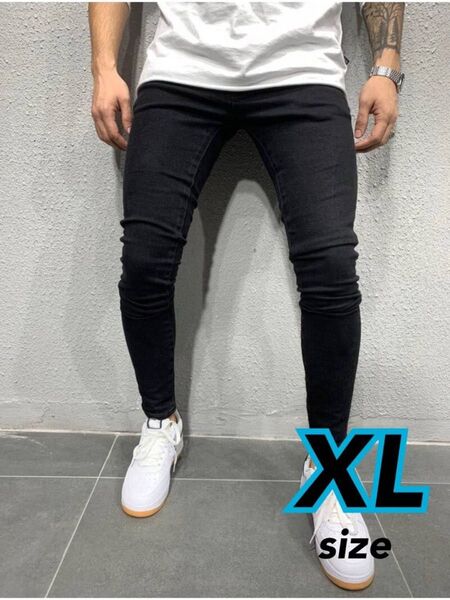新品 未使用 スキニー デニム XL ブラック ボトムス ジーパン ストレッチ パンツ メンズ