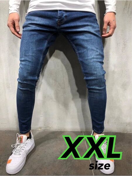 新品 未使用 スキニー デニム XXL インディゴ ボトムス ジーパン ストレッチ パンツ 3L
