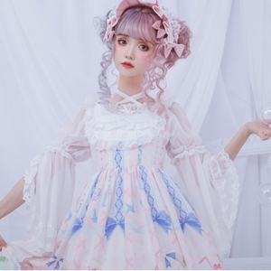 ロリータ ブラウス ゴシック レディース オフショルダー ゆめかわいい 姫袖 春 夏 シフォン クロスリボン ゴスロリ ギャザー フリル