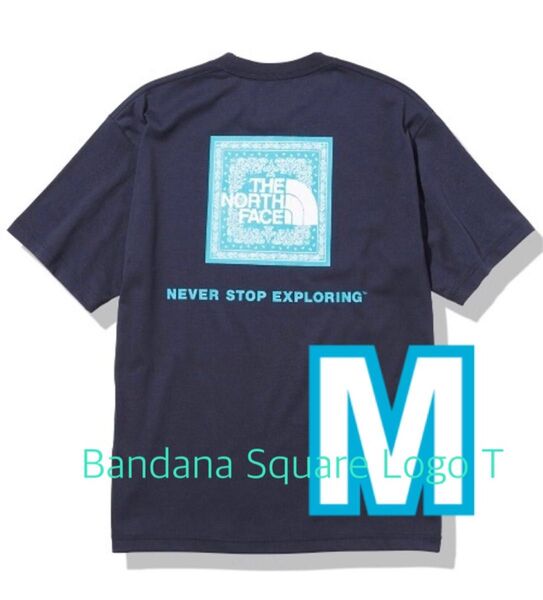 【 M 】アビエイターネイビー ★ バンダナ スクエア ロゴ Tシャツ★ ノースフェイス