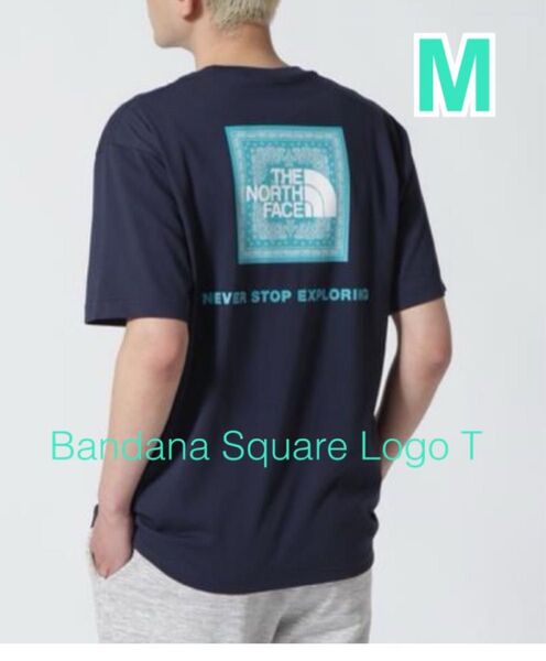 【 M 】ネイビー★ バンダナ スクエア ロゴ Tシャツ★ ノースフェイス