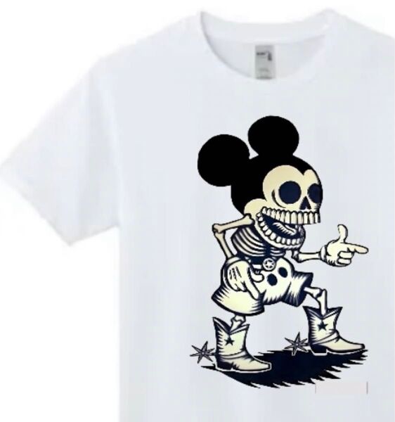 男女兼用 ガイコツ スカル パロディTシャツ(白)