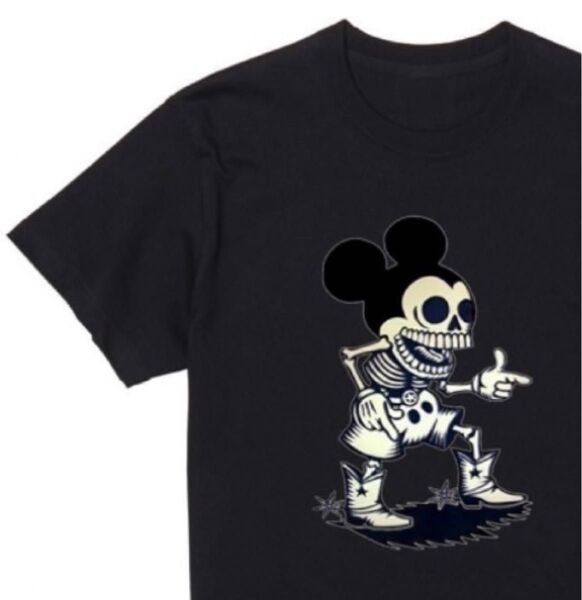 男女兼用 ガイコツ スカル パロディTシャツ(黒)