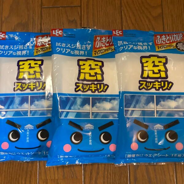 LEC 激落ちくん 清掃用シート ウエットタイプ 窓スッキリ! 15枚入り 3個
