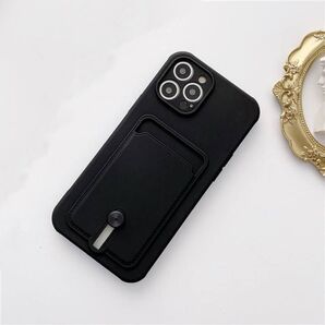 シリコンスライドカードバッグ電話ケース スマホケース 携帯ケース ブラック iPhone カバー
