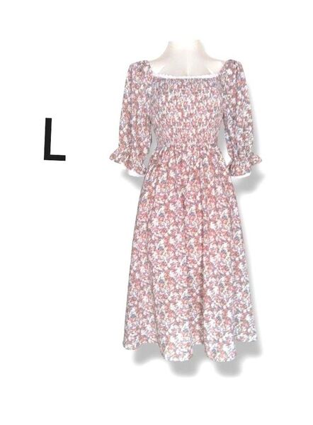 ロングワンピース 総花柄 L 未使用