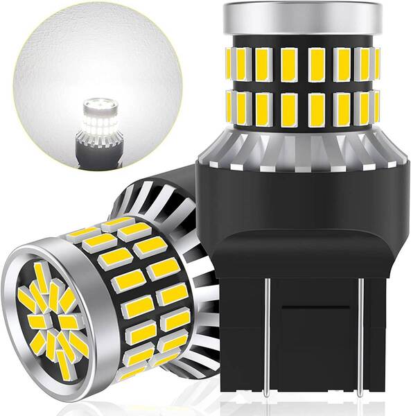 『送料無料』12V-24V車用 T20 LEDダブル球 ホワイト テールランプ/ ブレーキW21/5W バルブ 48連3014SMD 6000-6500K 白 2個 GO ライト