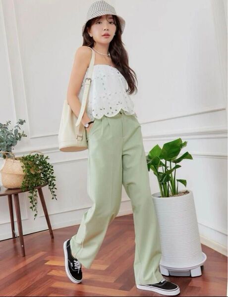 美品 SHEIN シーインDAZY ロングパンツグリーン ワイドパンツ 夏服 パンツ Mサイズ グリーン