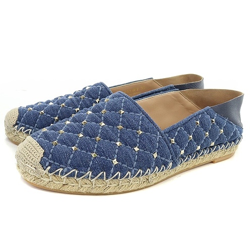 ヴァレンティノ ガラヴァーニ VALENTINO GARAVANI Rockstud Spike Espadrille Flats エスパドリーユ スタッズ 切替 35 22.5cm 青 ブルー /S