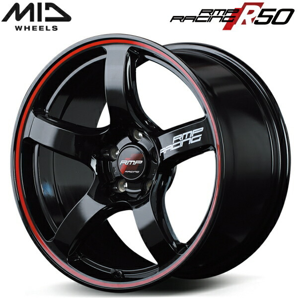 MID RMP RACING R50 ホイール4本Set ブラック/リムレッドライン 8.0J-18インチ 5穴/PCD100 インセット+45