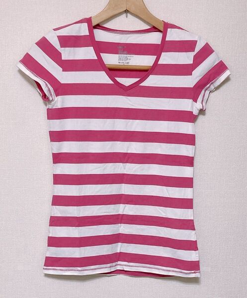 GAP Tシャツ ボーダー 半袖 紫ピンク Sサイズ