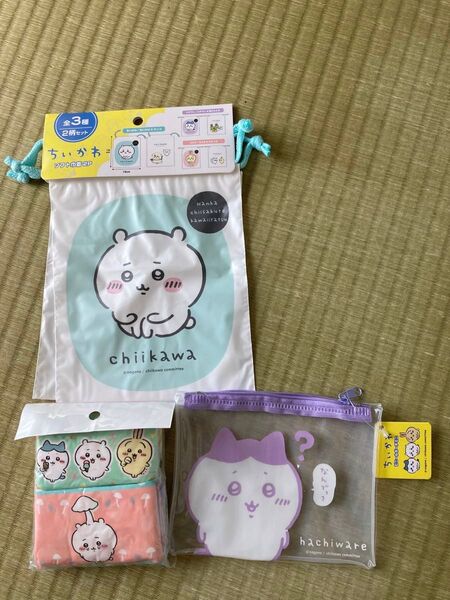 ちいかわ 3点セット クリアケース ソフト巾着2枚 ポケットティッシュ 新品 ハチワレ うさぎ ちいかわ 雑貨 ポーチ