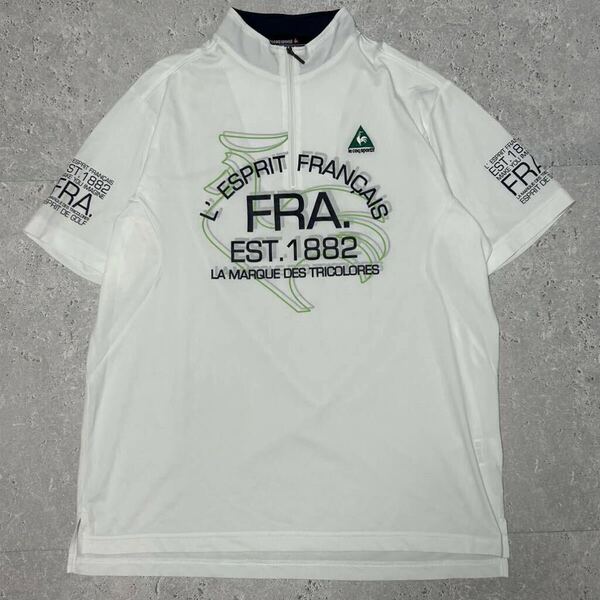 ルコック ゴルフウェア メンズL 半袖 ハーフジップ le coq sportif 爽やかデザイン ホワイト 白 R6710HF MM