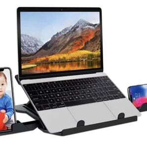 新品未使用 ノートPCスタンド 18インチまで対応 ブラック スマホスタンド付き、軽量
