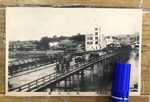 ★貴重★戦前絵葉書 古写真 資料★島根 松江 松江大橋★荷車 乗合バス 松江キネマ倶楽部 街並み 小さく千鳥城★大正14年～昭和4年