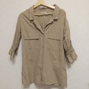 mystic ポケット付き 袖シャーリング 開襟シャツ コットンシャツ シャツ コットン トップス ブラウス