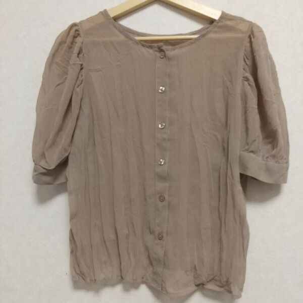 Lutique ブラウス カーディガン シフォン 袖パフスリーブ 半袖 無地