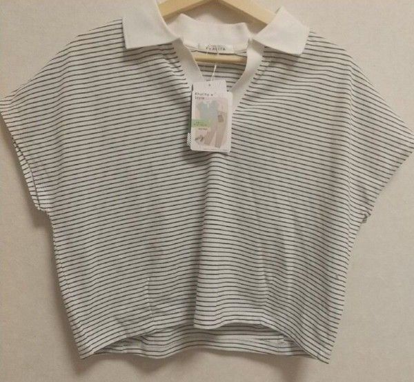スキッパーボーダーポロプルオーバー Tシャツ ポロシャツ 半袖 カットソー