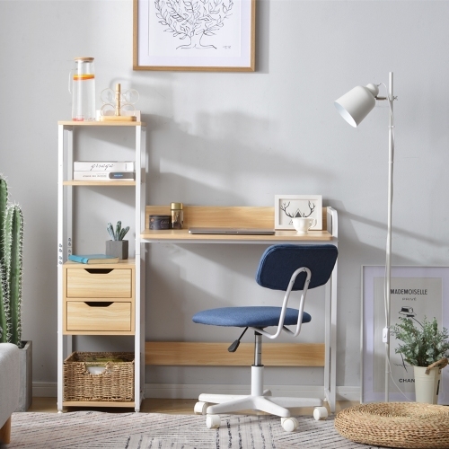 【人気商品】【ナチュラル】パソコンデスク 引き出し付き　3段シェルフ付 パソコン