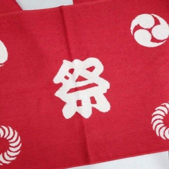 祭り フェイスタオル 巴 獅子毛紋 赤 レッド カラータオル まつり フェス お祭りアイテム 祭り小物