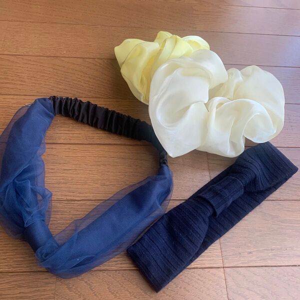 irodori チュールリボンヘアターバン シュシュ4点セット