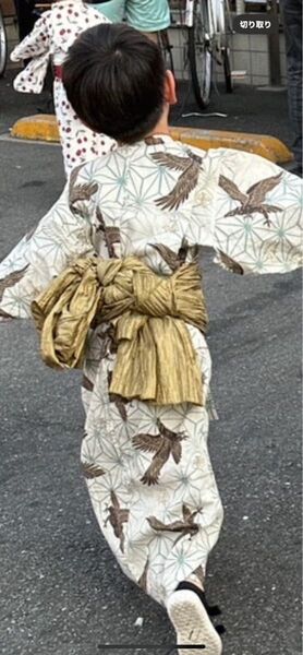 浴衣 男の子 甚平 帯 カーキ 鷹 ゴールド 金