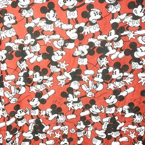 ■Disney Mickey ミッキーマウス 総柄 フィットタイプ ビンテージ ベットシーツ/大判 リメイク レッド 赤色 生地 はぎれ ファブリック■