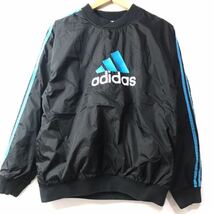 ■ 子供用? アディダス ナイロン クルー ジャケット スウェット トレーナー 黒 ロゴ刺 キッズ? adidas 3本ライン ■_画像1