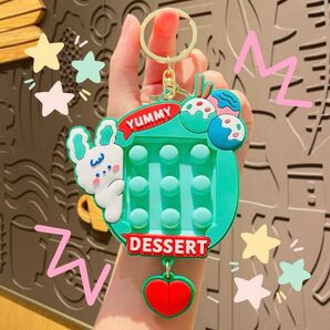 無限プチプチ プッシュポップ キーホルダー 知育玩具 うさぎ 緑