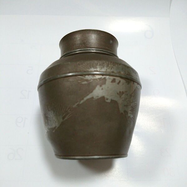 骨董品◆郵便局 記念品? 茶壷 茶壺 茶入 茶筒 錫 茶道具 茶壺 茶筒 錫製
