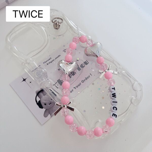 no,110 TWICE韓国ビーズスマホストラップ pink y2kバレエコア twice モモ サナ