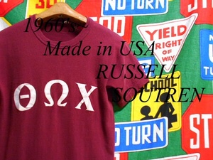 ★コンディション◎な1枚★Made in USA製アメリカ製RUSSELL SOUTHERNラッセルサウザンビンテージフェルトプリントTシャツ60s60年代OLDタグM