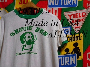 ★両面ジグザグマンな1枚★Made in USA製アメリカ製ALLSONアリソンビンテージZIGZAGMAN染み込みプリントTシャツ70s70年代リンガートリムL位