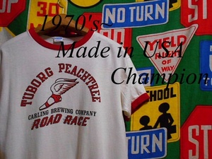 ★人気のウイングフットな1枚★Made in USA製アメリカ製ChampionチャンピオンビンテージWingFoot染み込みプリントTシャツ70s70年代バータグ